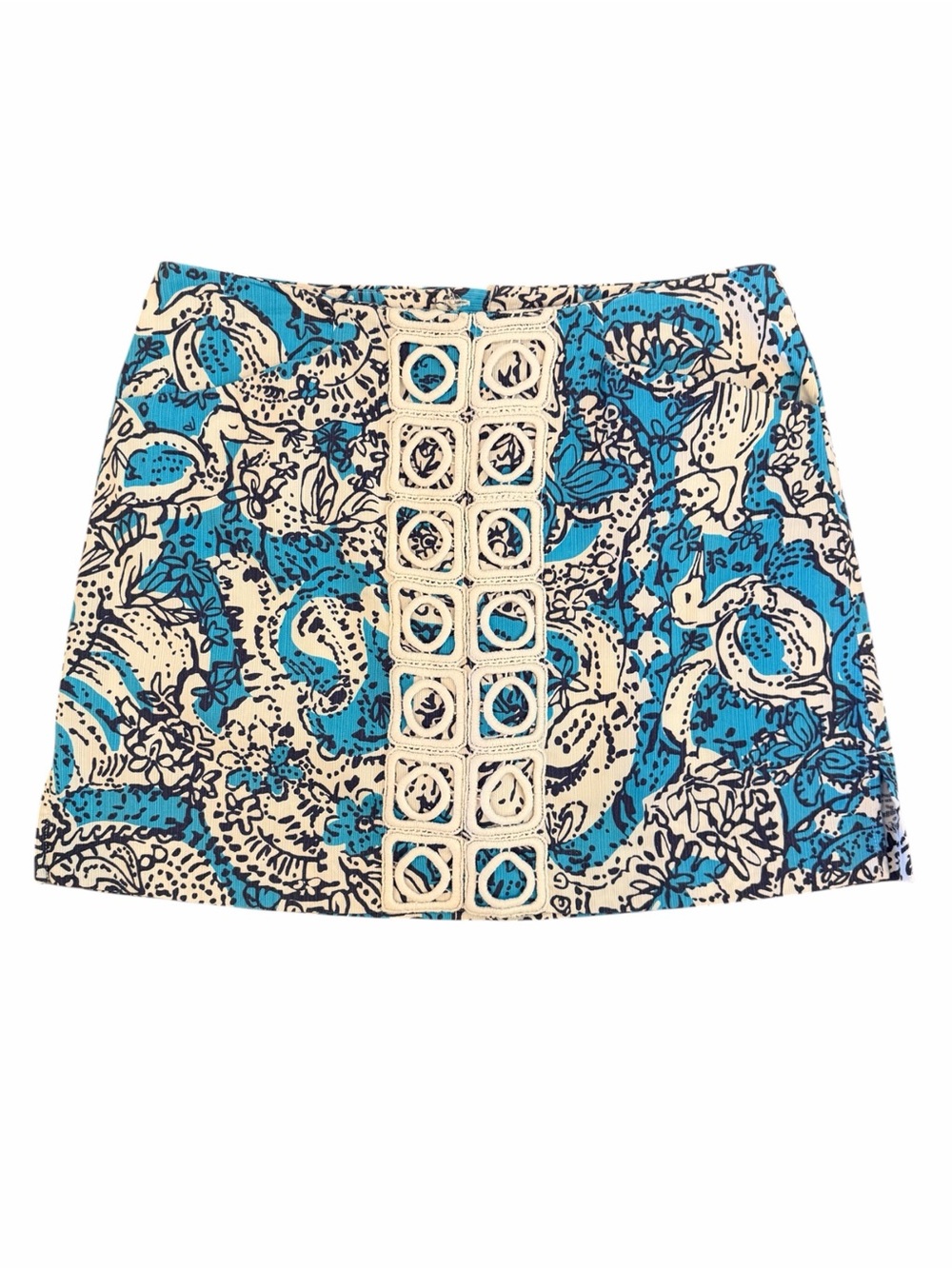 Lilly Pulitzer Blue and White Crocheted Trim Skort EUC